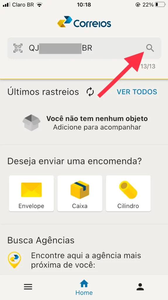 Aplicativo de rastreio dos Correios